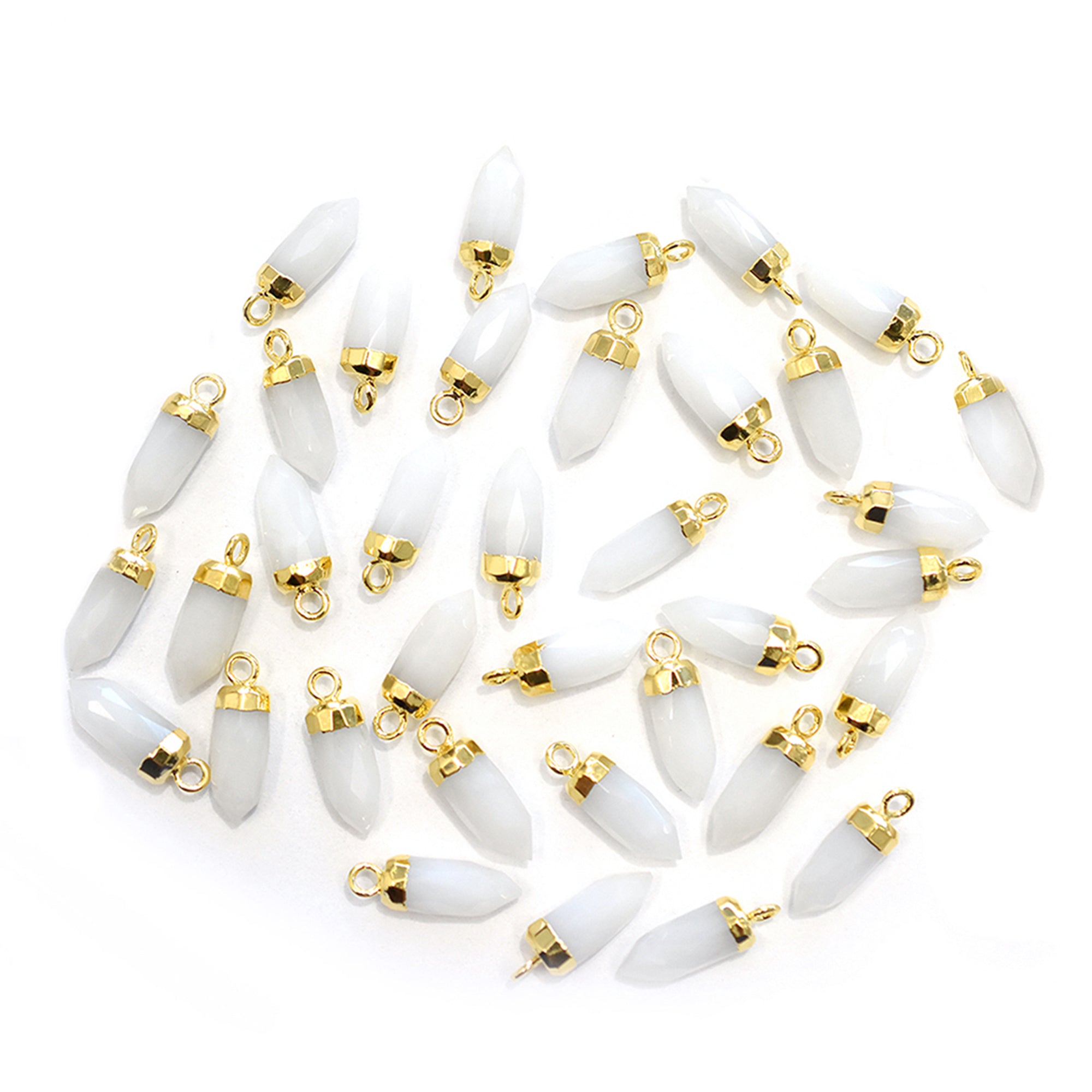 White Agate Bullet Shape 13x5 MM Gold Electroplated Pendant (Set Of 2 Pcs)