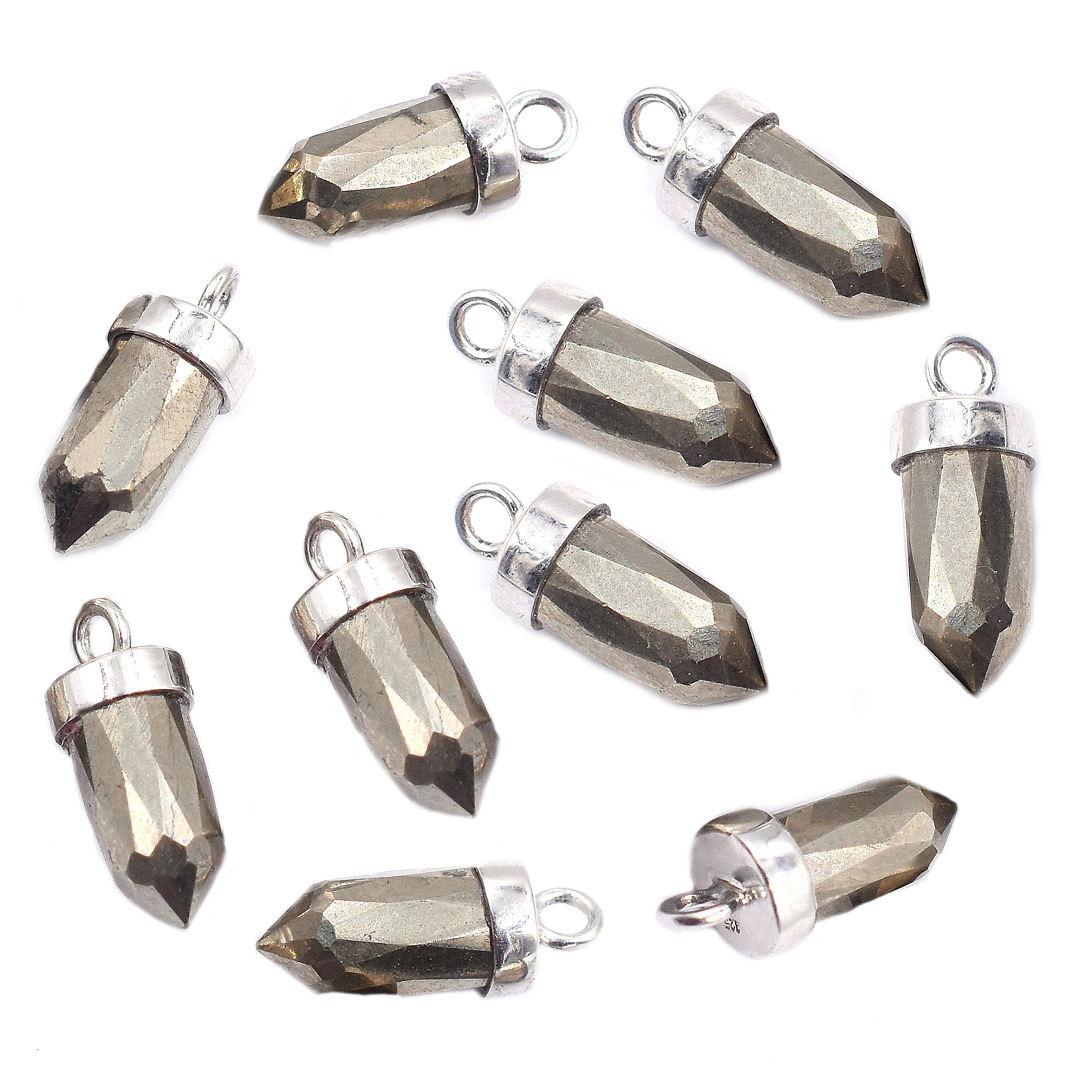 Bullet shaped pyrite silver pendant