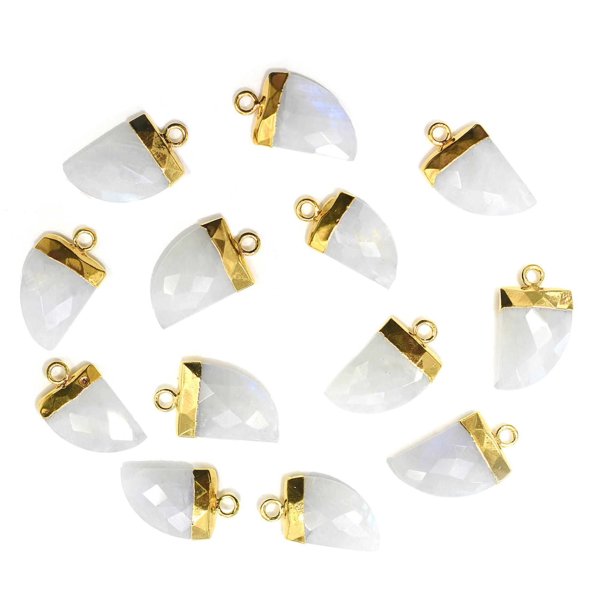 Rainbow Moonstone Horn Shape 14 x 10 MM Gold Electroplated Pendant