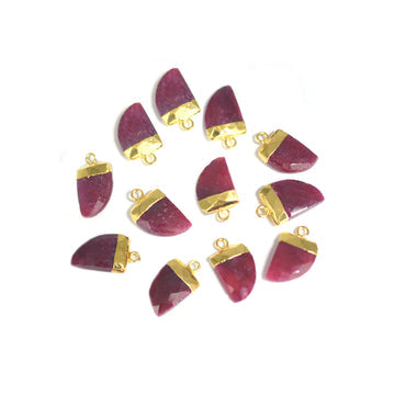 Ruby Corundum Horn Shape 14 x 10 MM Gold Electroplated Pendant