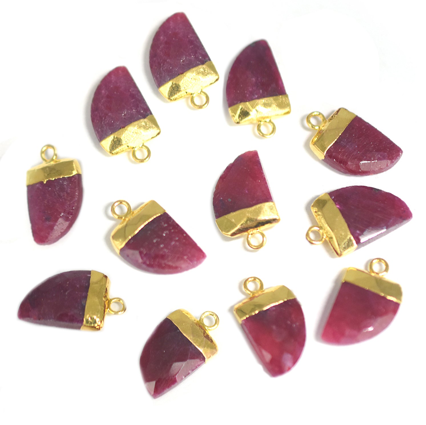 Ruby Corundum Horn Shape 14 x 10 MM Gold Electroplated Pendant