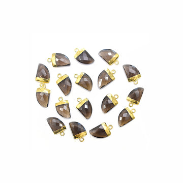 Smoky Quartz Horn Shape 14 x 10 MM Gold Electroplated Pendant