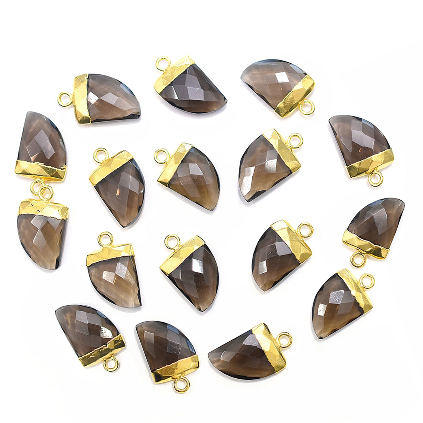 Smoky Quartz Horn Shape 14 x 10 MM Gold Electroplated Pendant