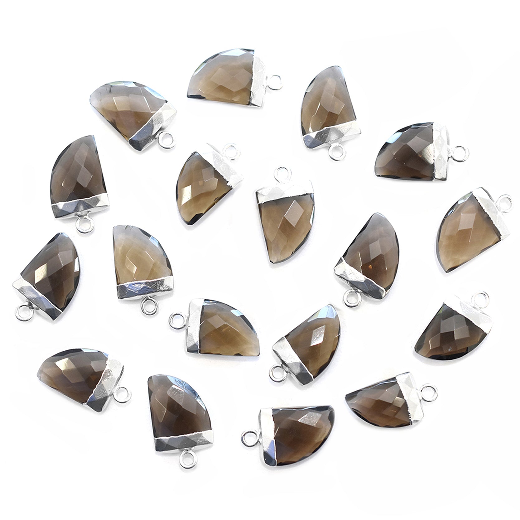 Smoky Quartz Horn Shape 14 x 10 MM Silver Electroplated Pendant