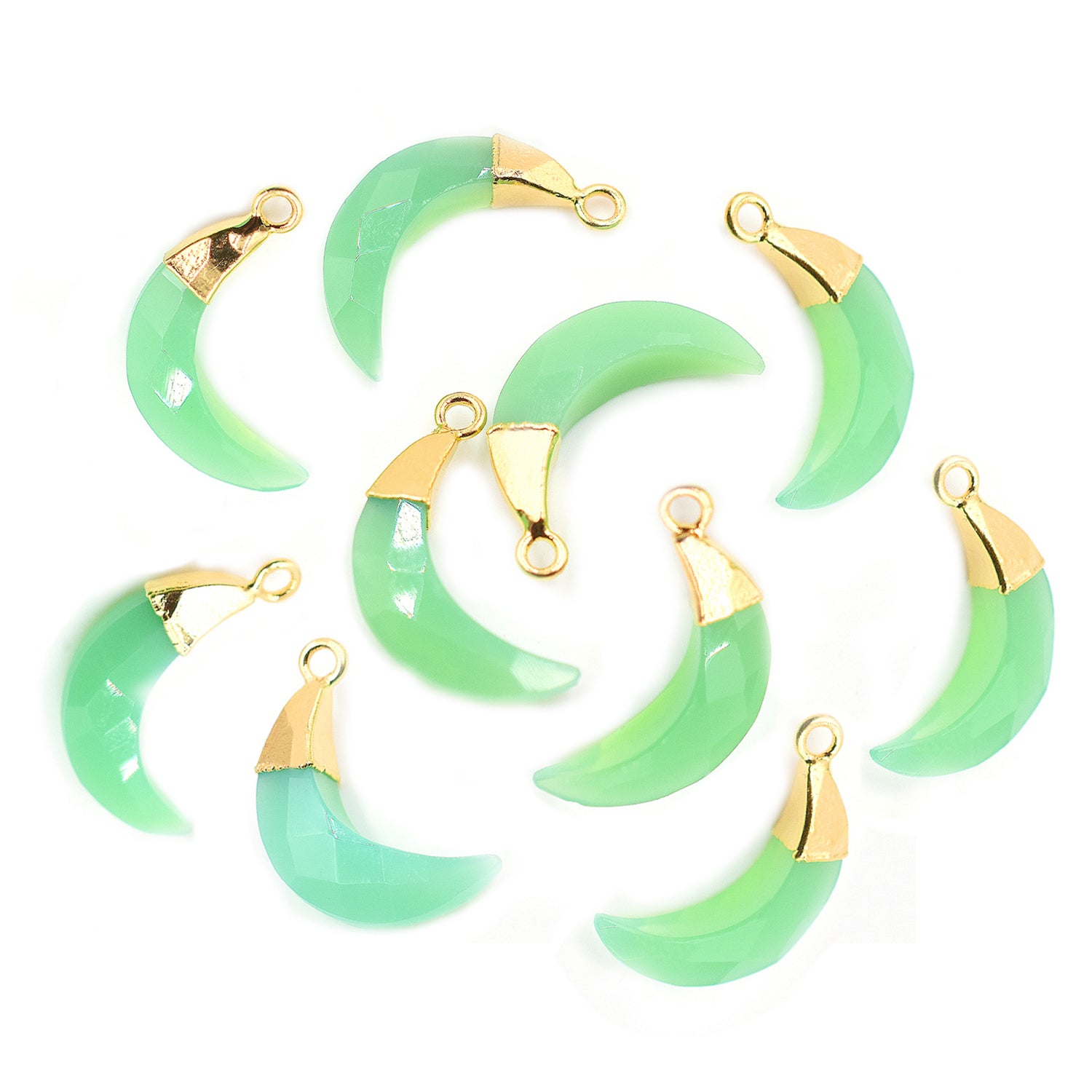 Stylish Chrysoprase Chalcedony moon pendant in gold frame