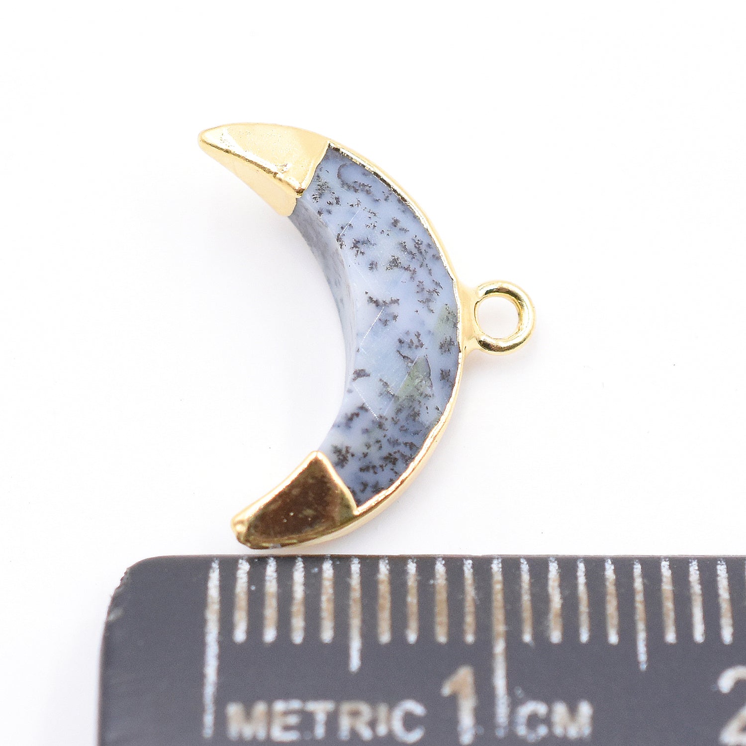 Dendritic Opal Moon pendant in gold frame