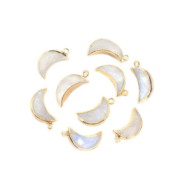 Rainbow Moonstone Moon Shape 12 x 5 MM Gold Electroplated Pendant (Set Of 2 Pcs)