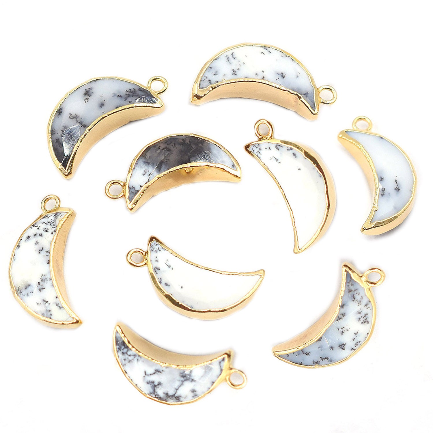 Gold electroplated Dendritic Opal Moon pendant