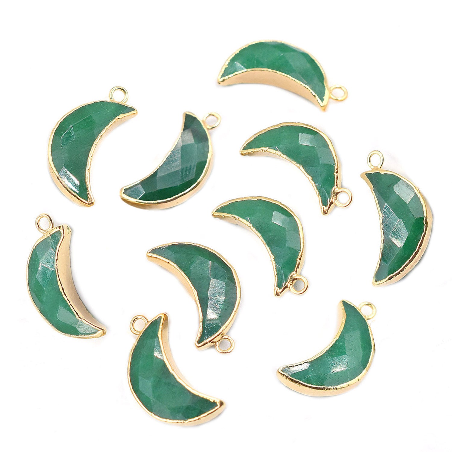 Green Onyx moon shaped pendant with gold finish