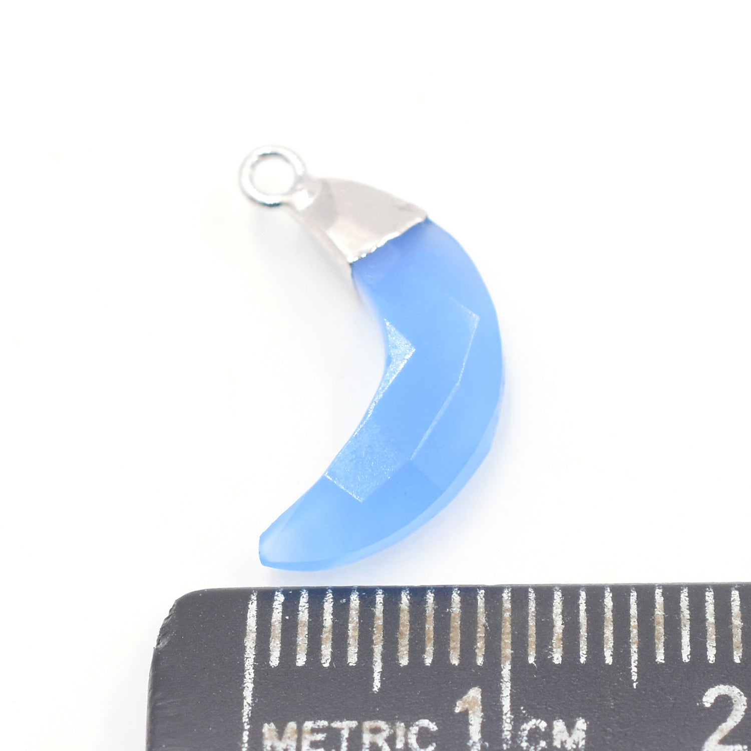 silver electroplated Blue Chalcedony connector in moon shape