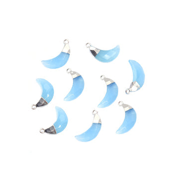 Moon shaped Blue Chalcedony connector with silver electroplated edge