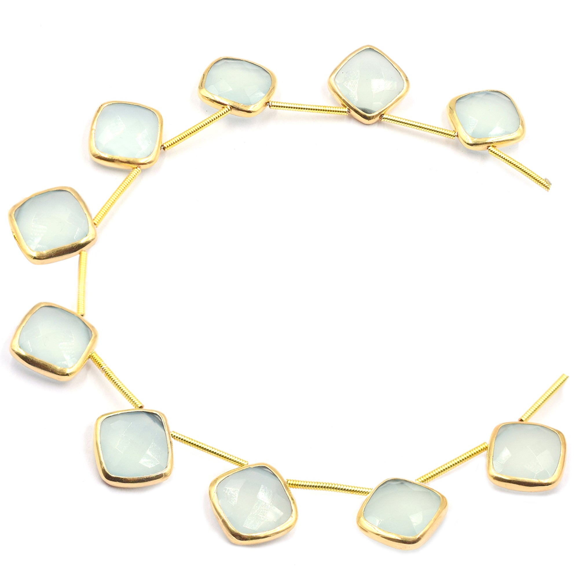 Aqua chalcedony strand with vermeil