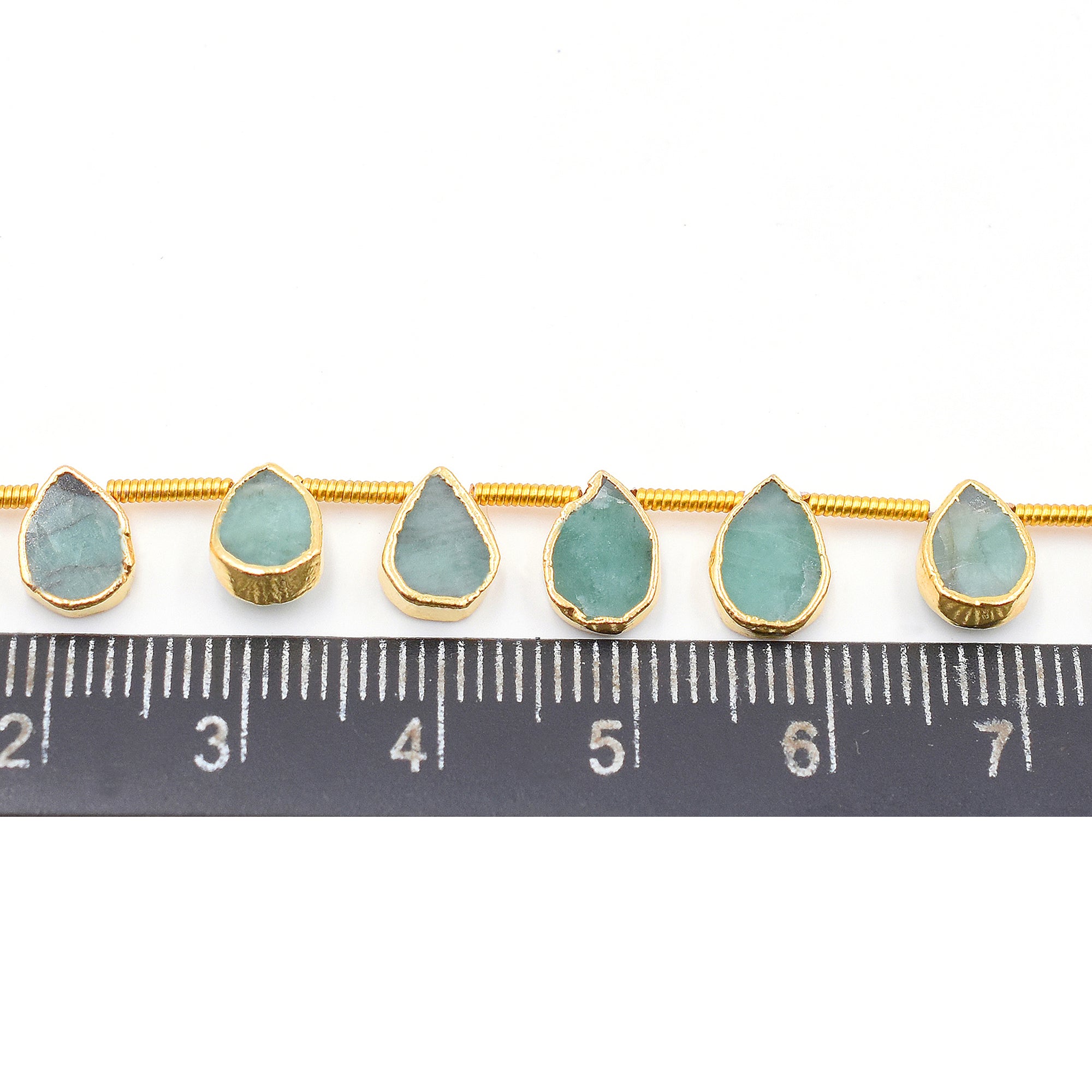 Raw Emerald Pear Shape 6x5 MM Side Drilled Gold Electroplated Strand