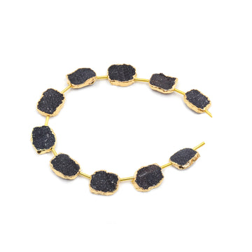 Black druzy Rectangle shape strand with gold electroplated finish