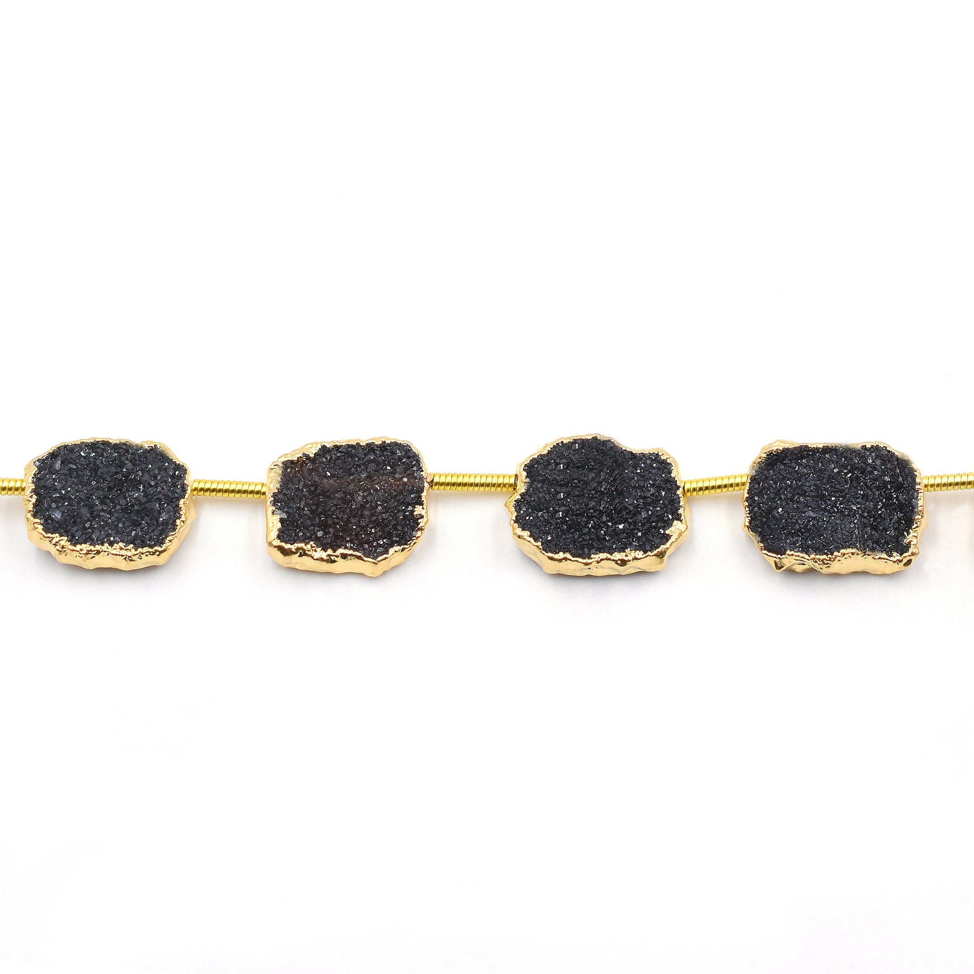 Gold electroplated Rectangle black druzy stones for jewelry making