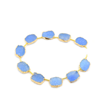 Rectangle shaped Blue Druzy pendant with gold electroplated finish