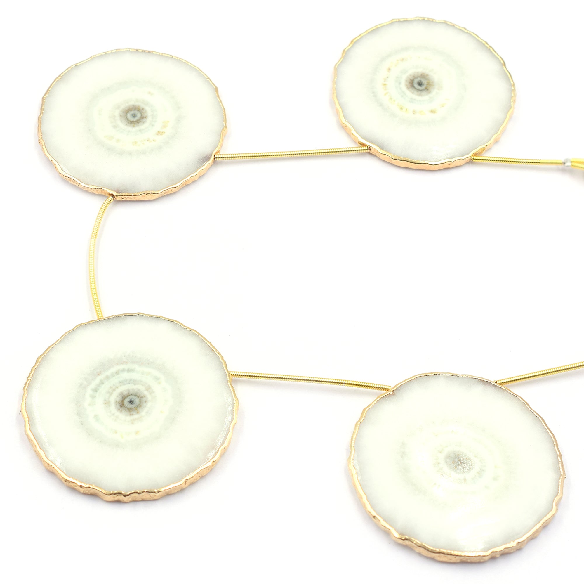 Solar Quartz Round Shape 40 MM Side Drilled Gold Electroplated Strand