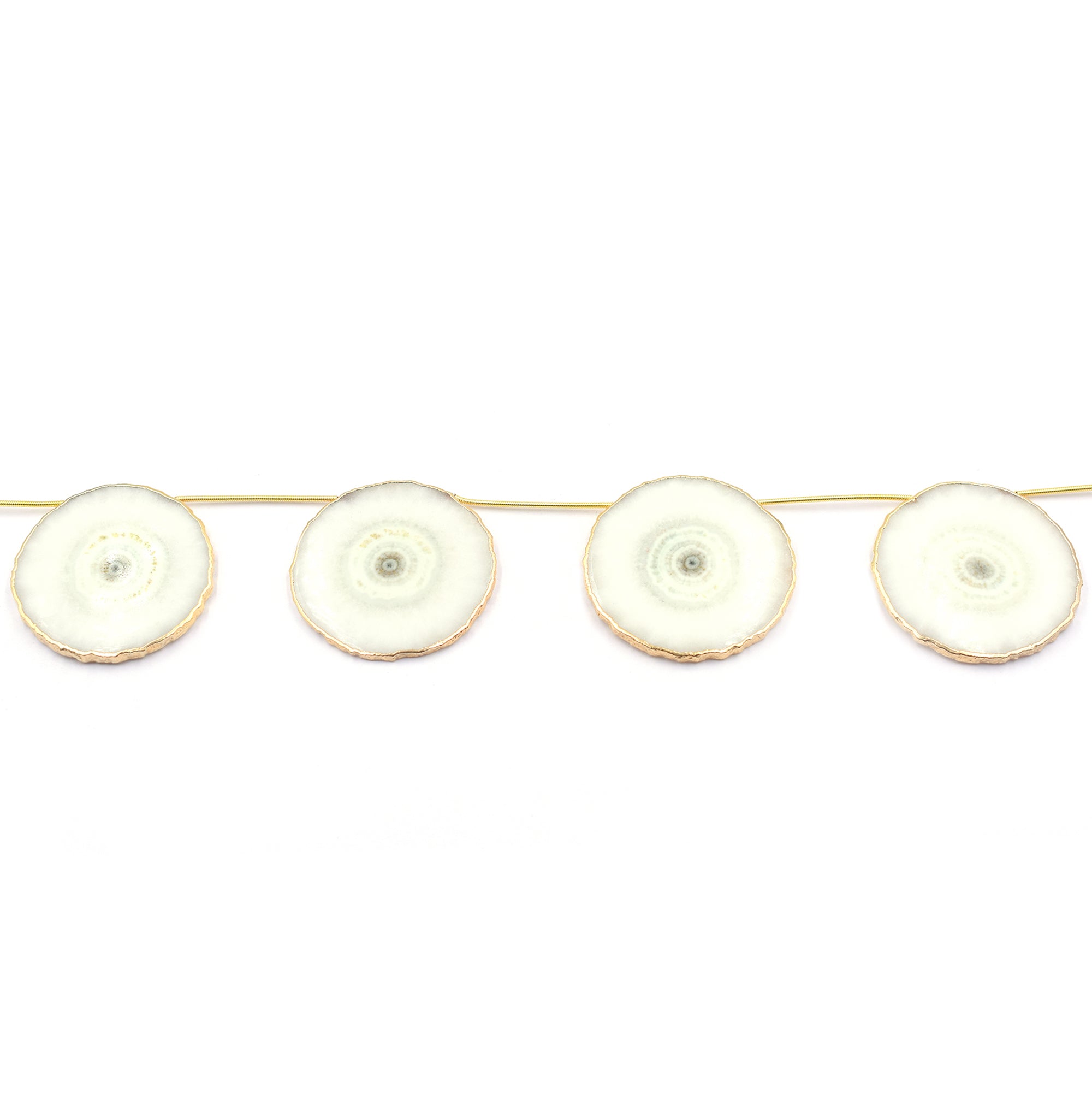 Solar Quartz Round Shape Side Drilled Gold Electroplated Strand