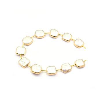 12 MM Pearl Square Shape 12 MM Straight Drilled Gold Electroplated Strand