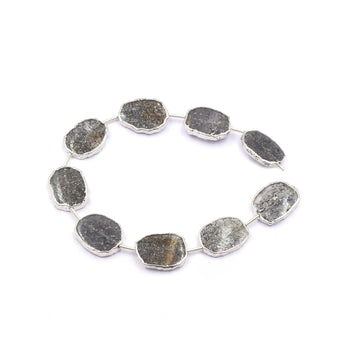 Black Sunstone Uneven Shape 15X12 MM Straight Drilled Silver Electroplated Strand