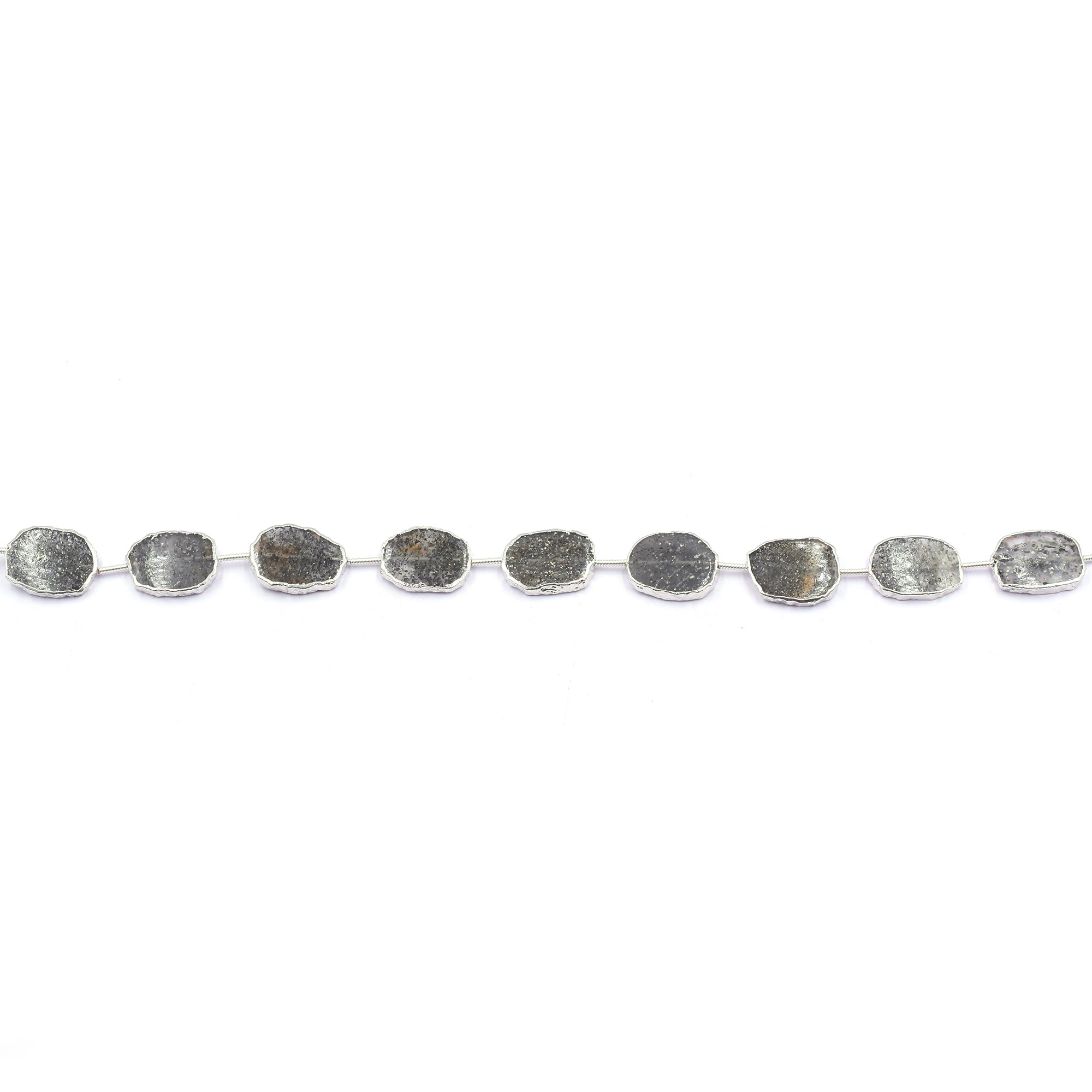 Black Sunstone 15X12 MM Uneven Shape Straight Drilled Rhodium Electroplated Strand