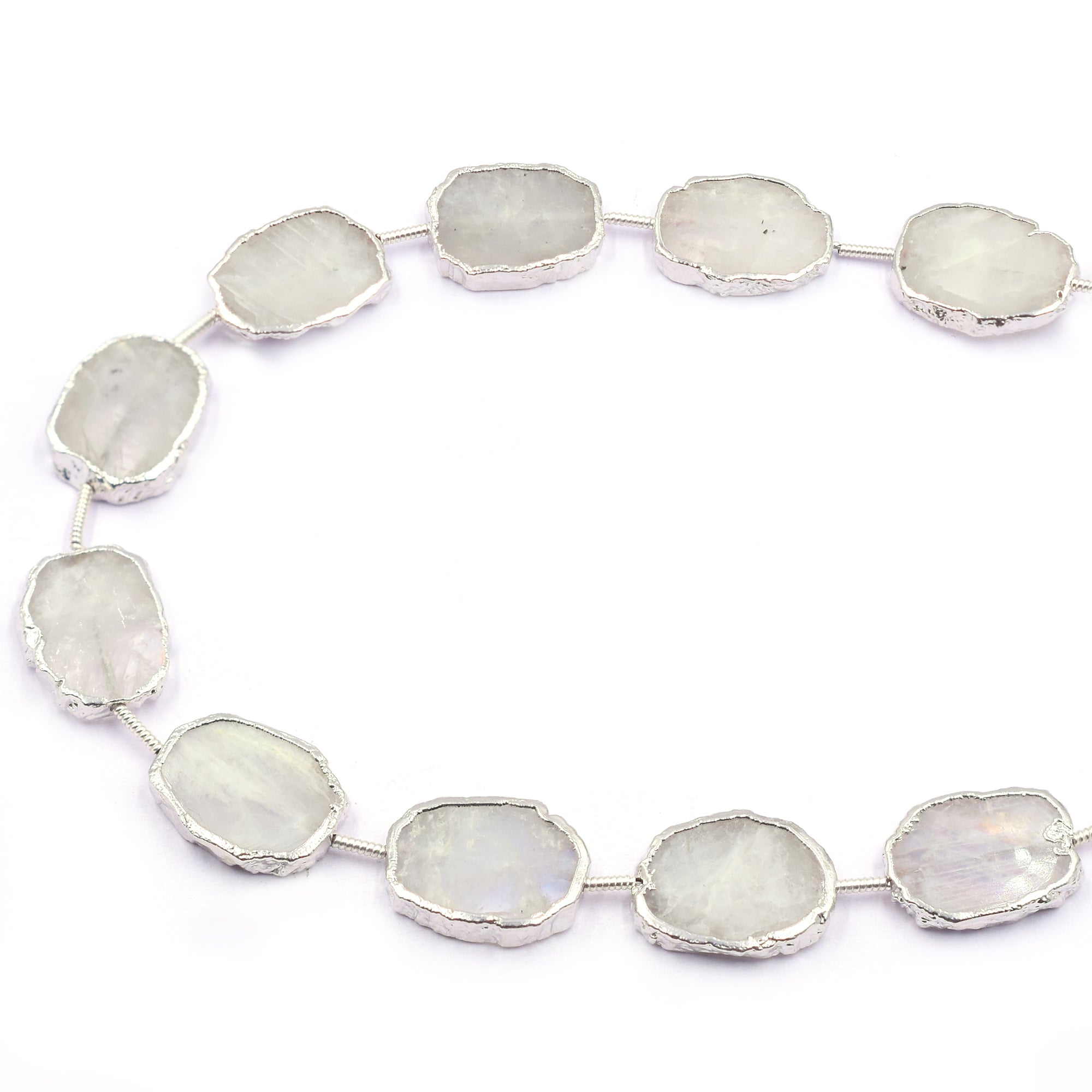 Rainbow Moonstone Uneven Shape 15x12 MM Straight Drilled Silver Electroplated Strand