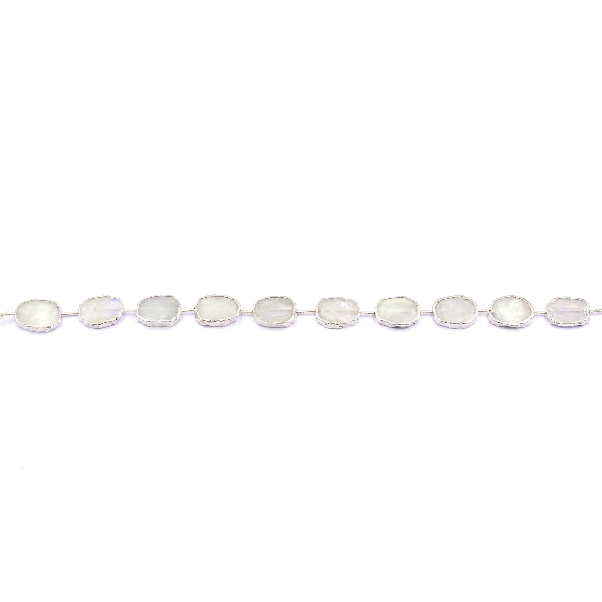 Rainbow Moonstone Uneven Shape 15x12 MM Straight Drilled Silver Electroplated Strand