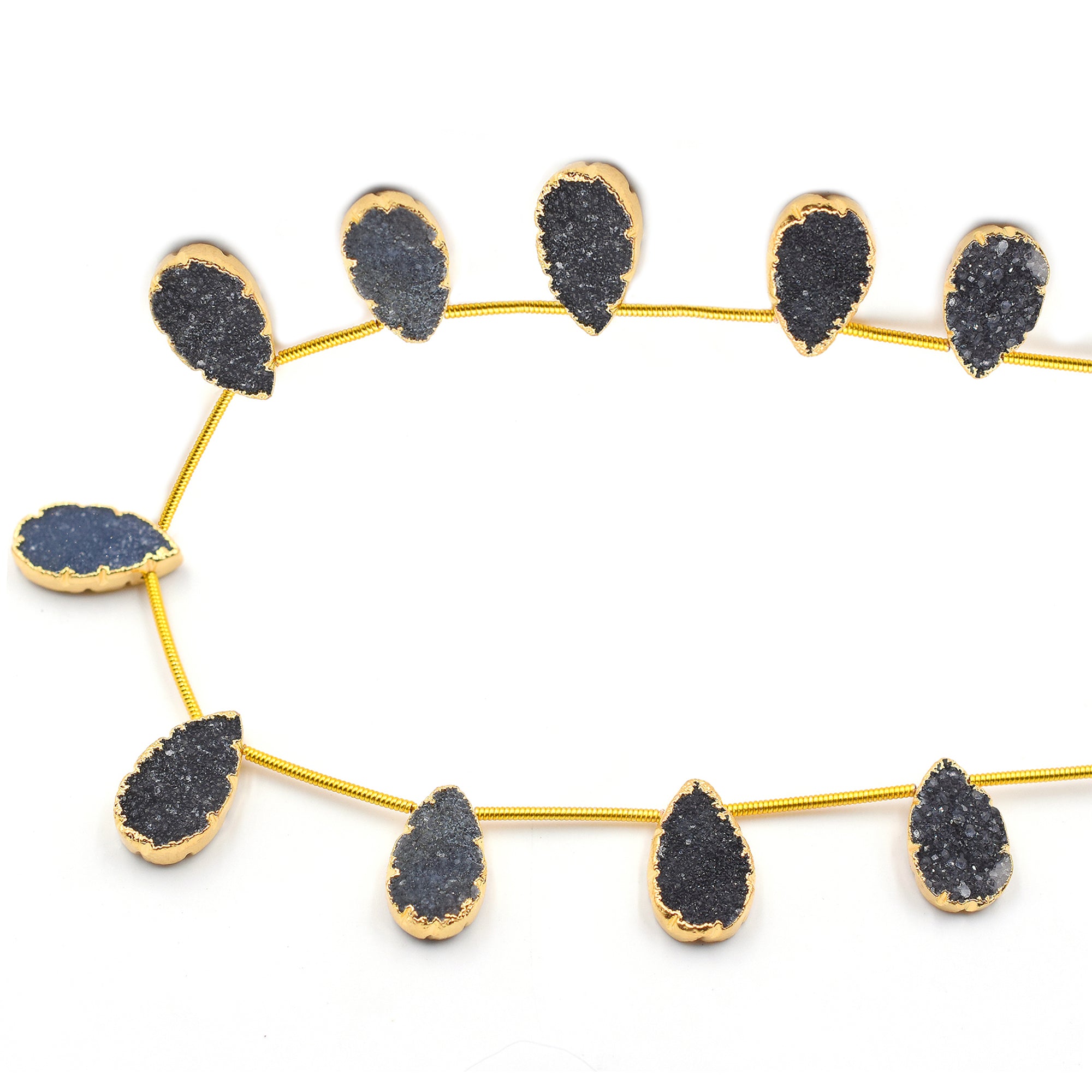 Side drilled black druzy stones with gold electroplating