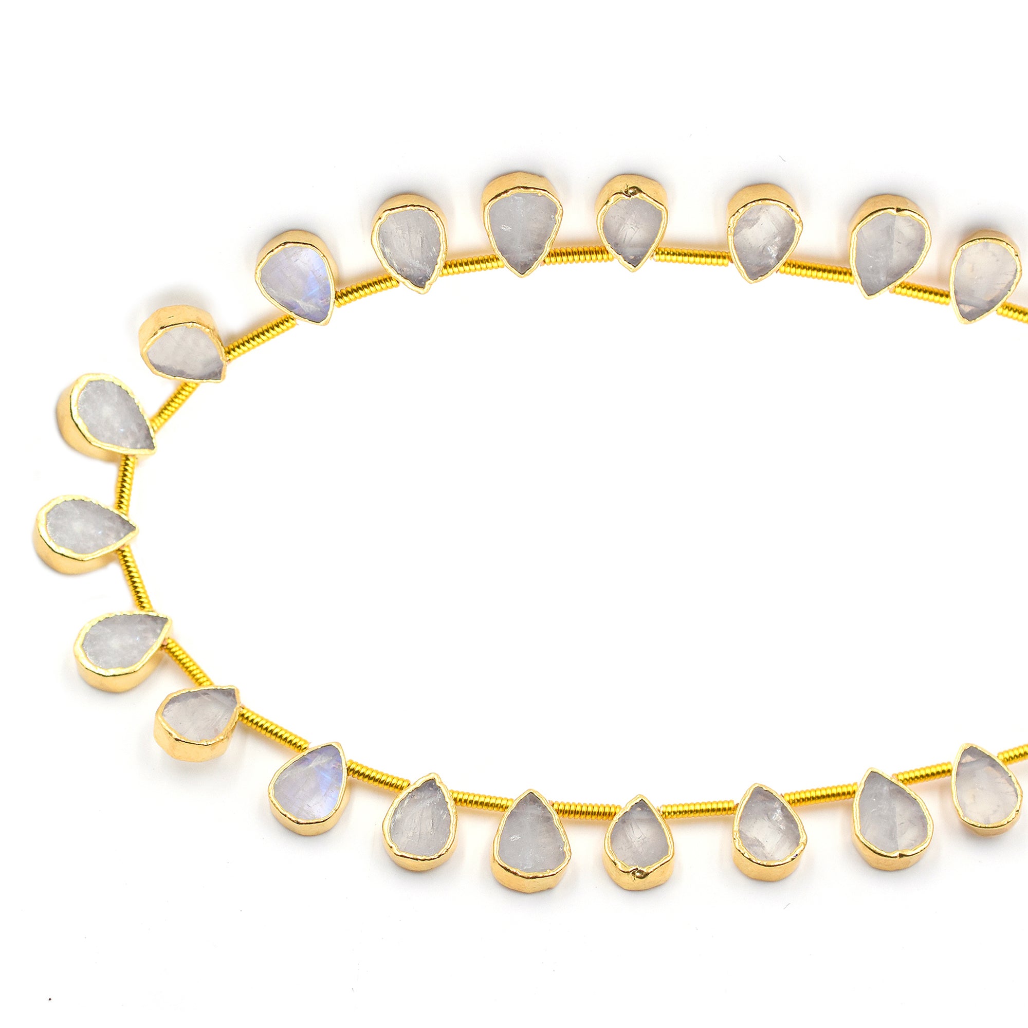 Rainbow Moonstone Pear Shape 7x6 MM Side Drilled Gold Electroplated Strand