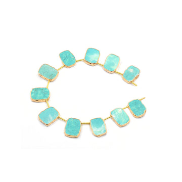 Gold electroplated rectangle Green Howlite strand