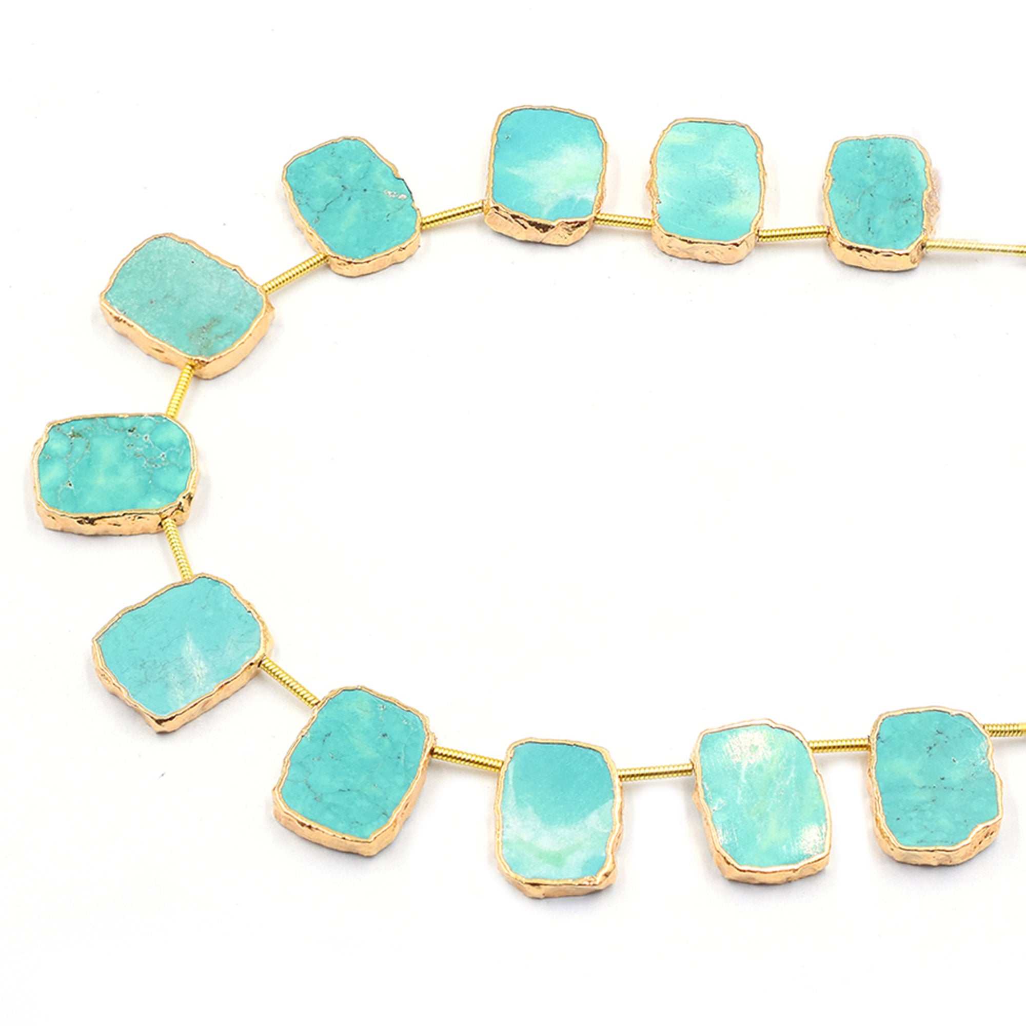 Side drilled rectangle shaped Green Howlite with gold plating