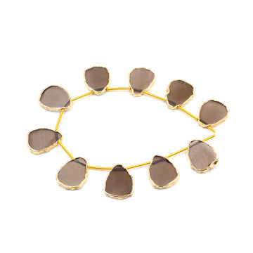 Smoky Quartz Uneven Shape Side Drilled Gold Electroplated Strand