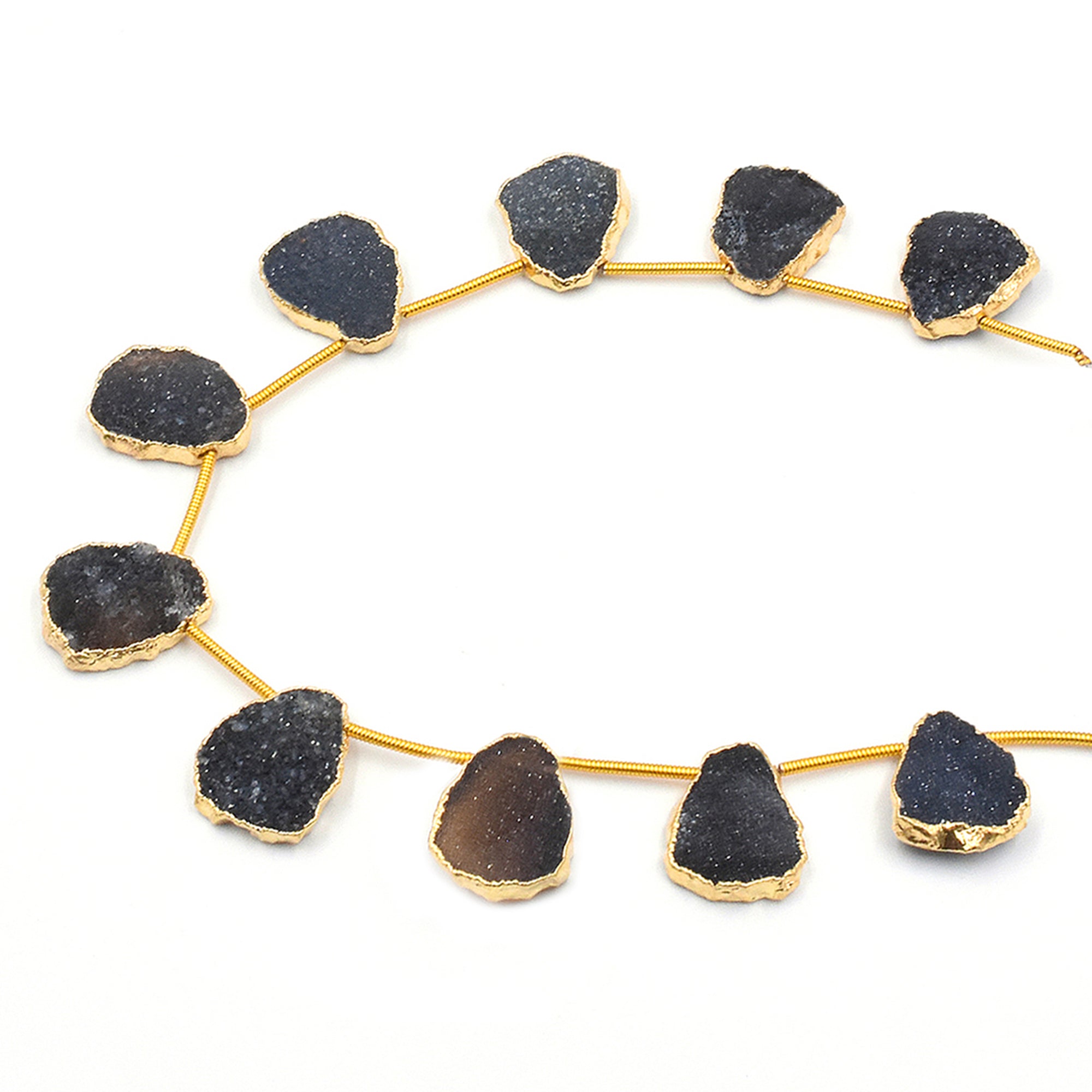 Side drilled black druzy stones with gold electroplating