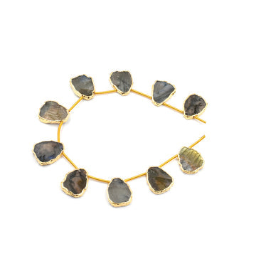 Labradorite Uneven Shape Side Drilled Gold Electroplated Strand