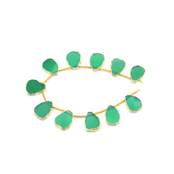 Gold electroplated uneven Green Onyx strand