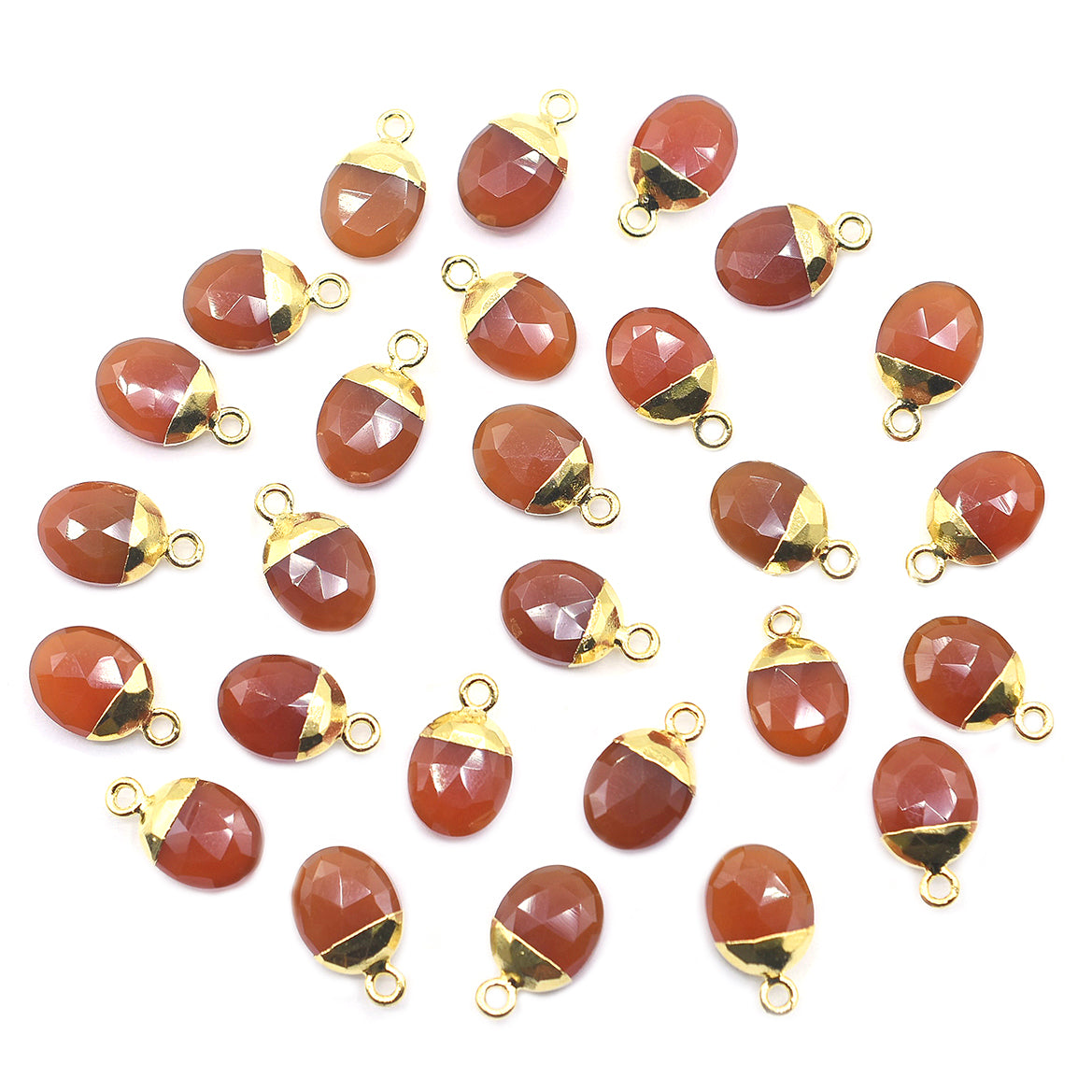 Red Agate Oval Shape 10 x 8 MM Gold Electroplated Pendant (Set Of 2 Pcs)