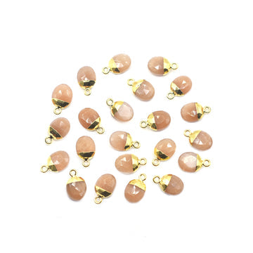 Peach Moonstone Oval Shape 10 x 8 MM Gold Electroplated Pendant (Set Of 2 Pcs)