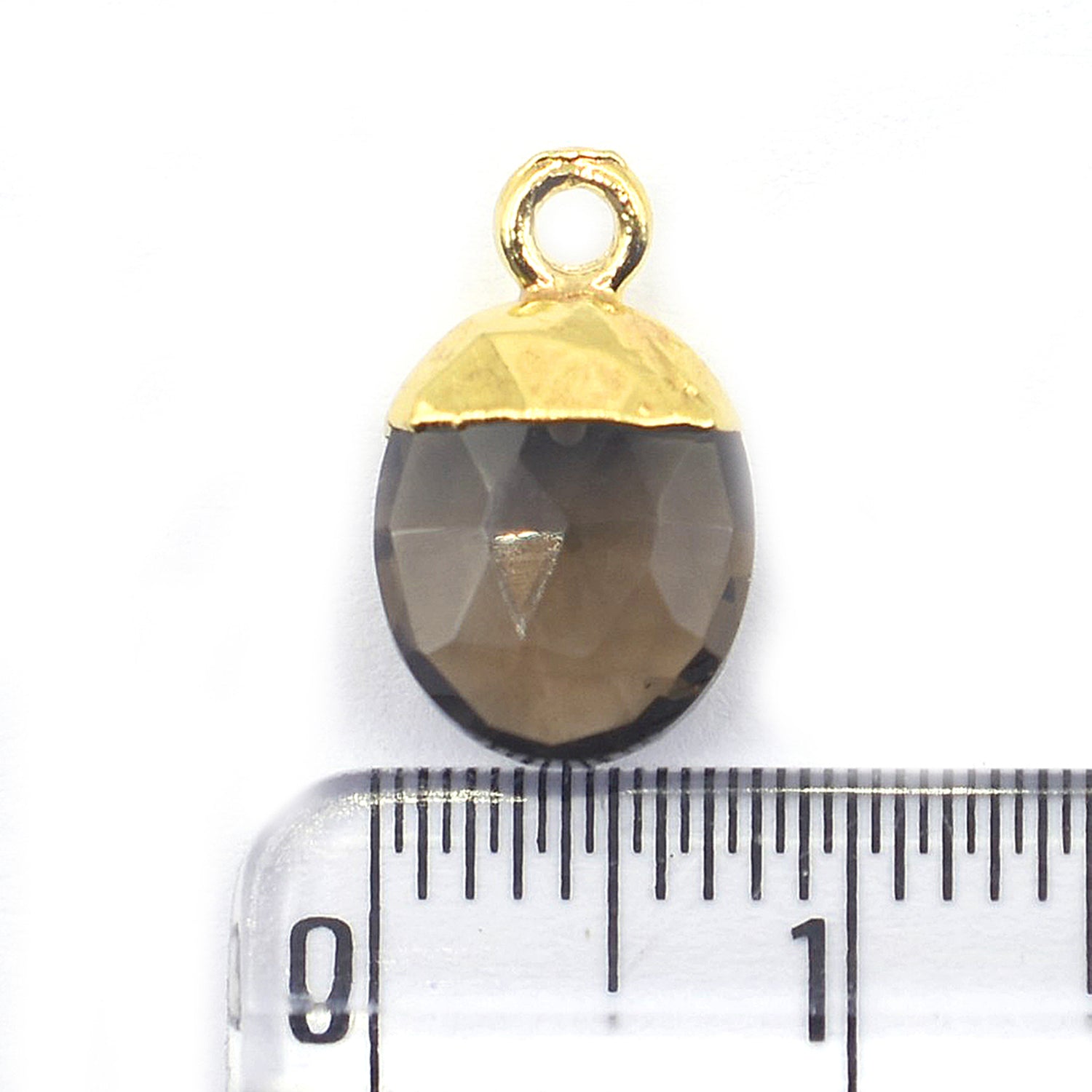 Smoky Quartz Oval Shape 10 x 8 MM Gold Electroplated Pendant (Set Of 2 Pcs)