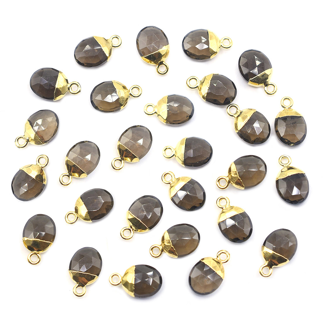 Smoky Quartz Oval Shape 10 x 8 MM Gold Electroplated Pendant (Set Of 2 Pcs)