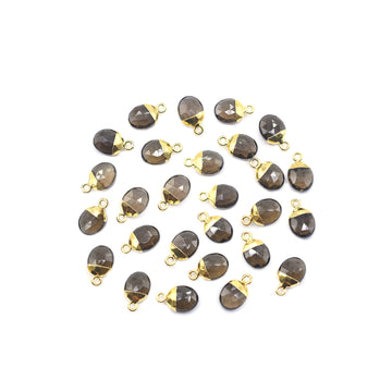 Smoky Quartz Oval Shape 10 x 8 MM Gold Electroplated Pendant (Set Of 2 Pcs)