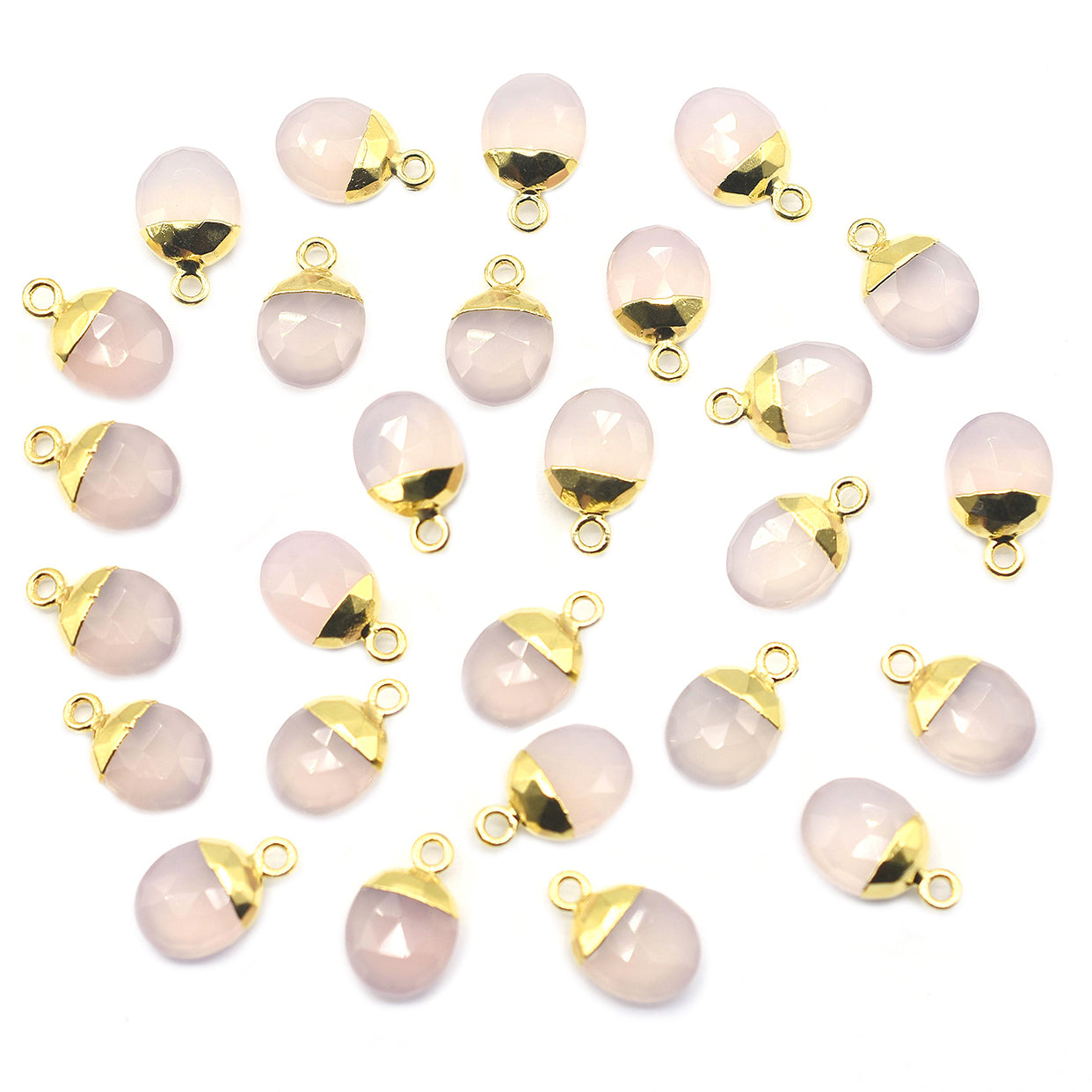 Rose Quartz Oval Shape 10 x 8 MM Gold Electroplated Pendant (Set Of 2 Pcs)