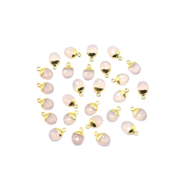 Rose Quartz Oval Shape 10 x 8 MM Gold Electroplated Pendant (Set Of 2 Pcs)