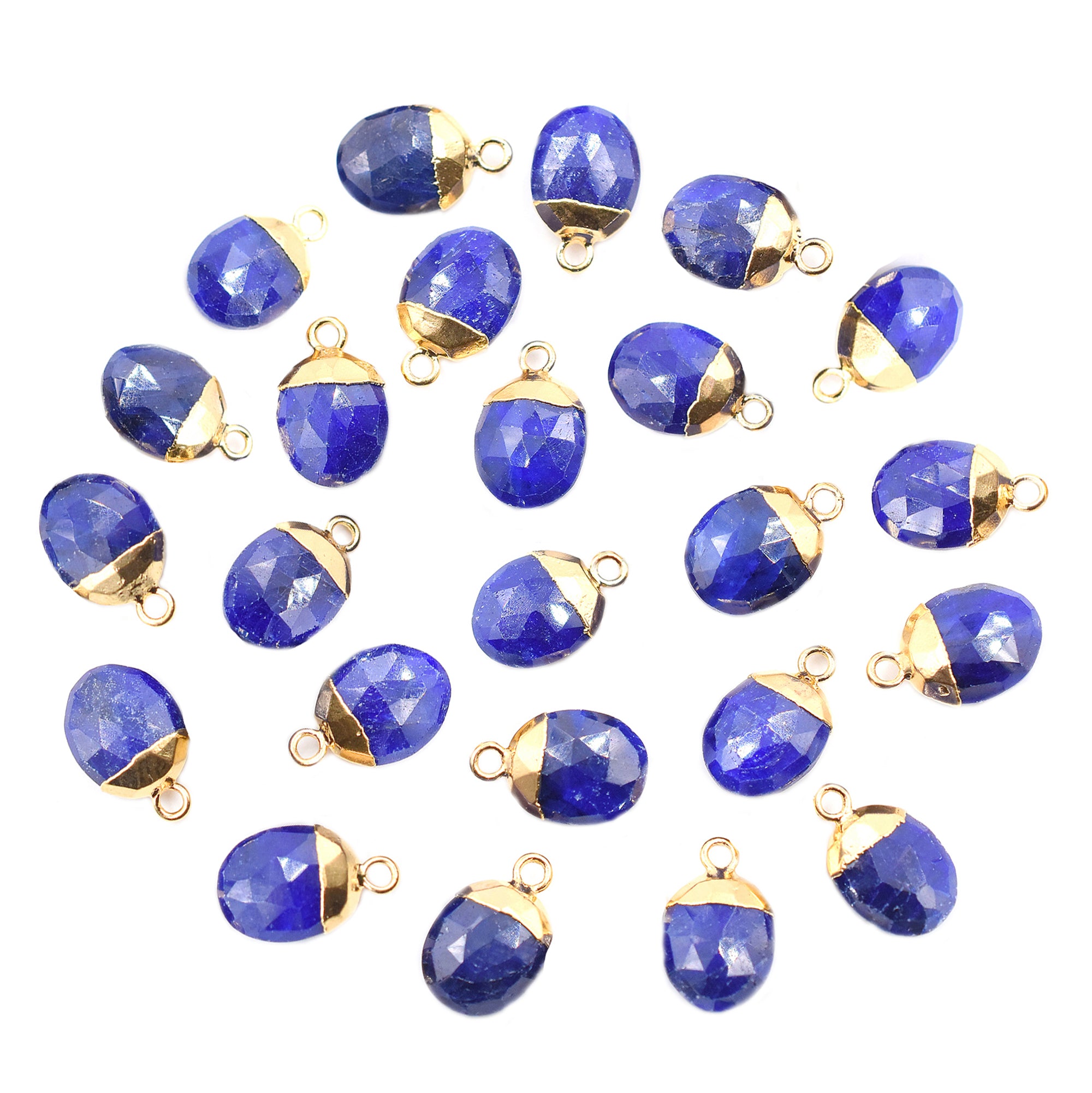 Lapis Lazuli Oval Shape 10 x 8 MM Gold Electroplated Pendant (Set Of 2 Pcs)