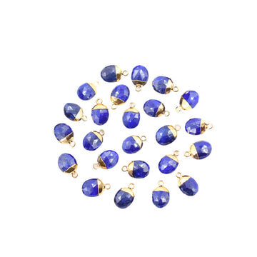 Lapis Lazuli Oval Shape 10 x 8 MM Gold Electroplated Pendant (Set Of 2 Pcs)