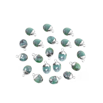 Raw Emerald Silver Oval Shape 10 x 8 MM Silver Electroplated Pendant (Set Of 2 Pcs)