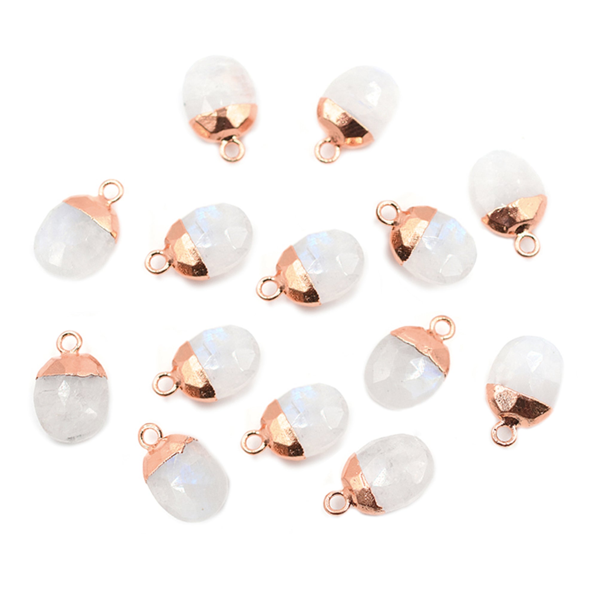 Rainbow Moonstone Oval Shape 10 x 8 MM Rose Gold Electroplated Pendant (Set Of 2 Pcs)