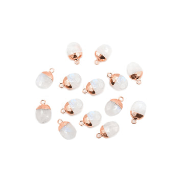 Rainbow Moonstone Oval Shape 10 x 8 MM Rose Gold Electroplated Pendant (Set Of 2 Pcs)