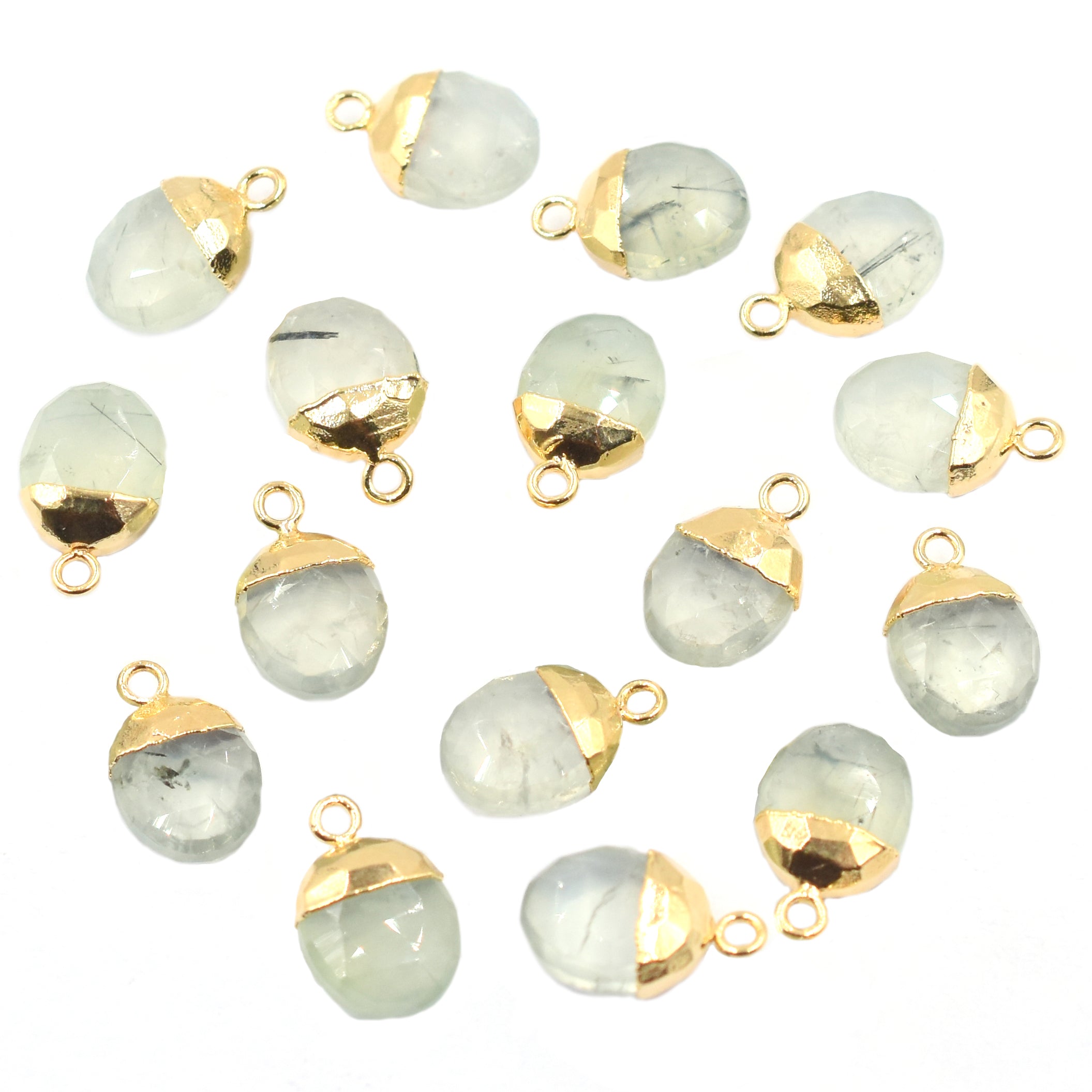 Prehnite Oval Shape 10 x 8 MM Gold Electroplated Pendant (Set Of 2 Pcs)