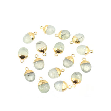 Prehnite Oval Shape 10 x 8 MM Gold Electroplated Pendant (Set Of 2 Pcs)