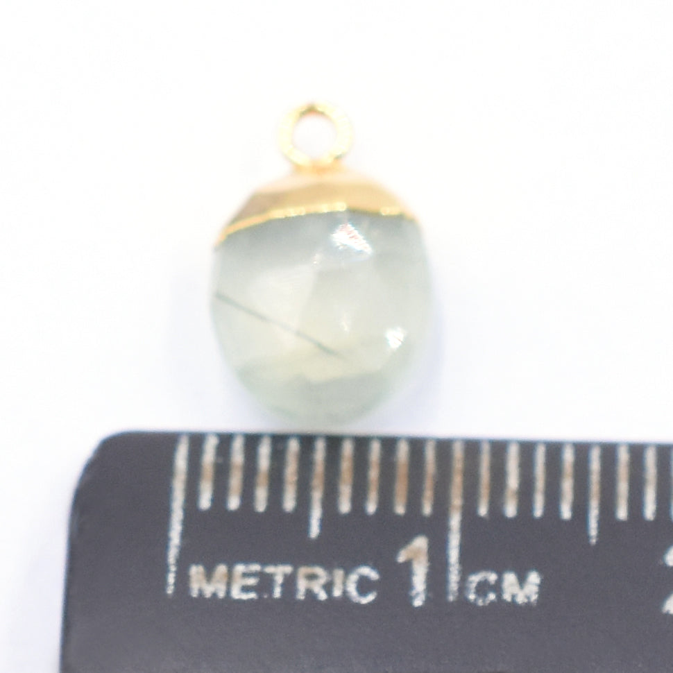 Prehnite Oval Shape 10 x 8 MM Gold Electroplated Pendant (Set Of 2 Pcs)